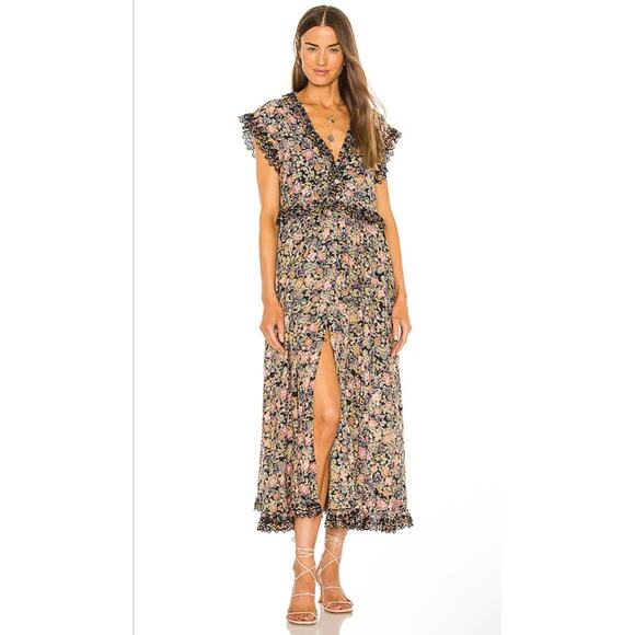 Free People Dresses & Skirts - Free People Feeling Groovy Maxi Dress Black Combo Floral Sz L Romantic Boho